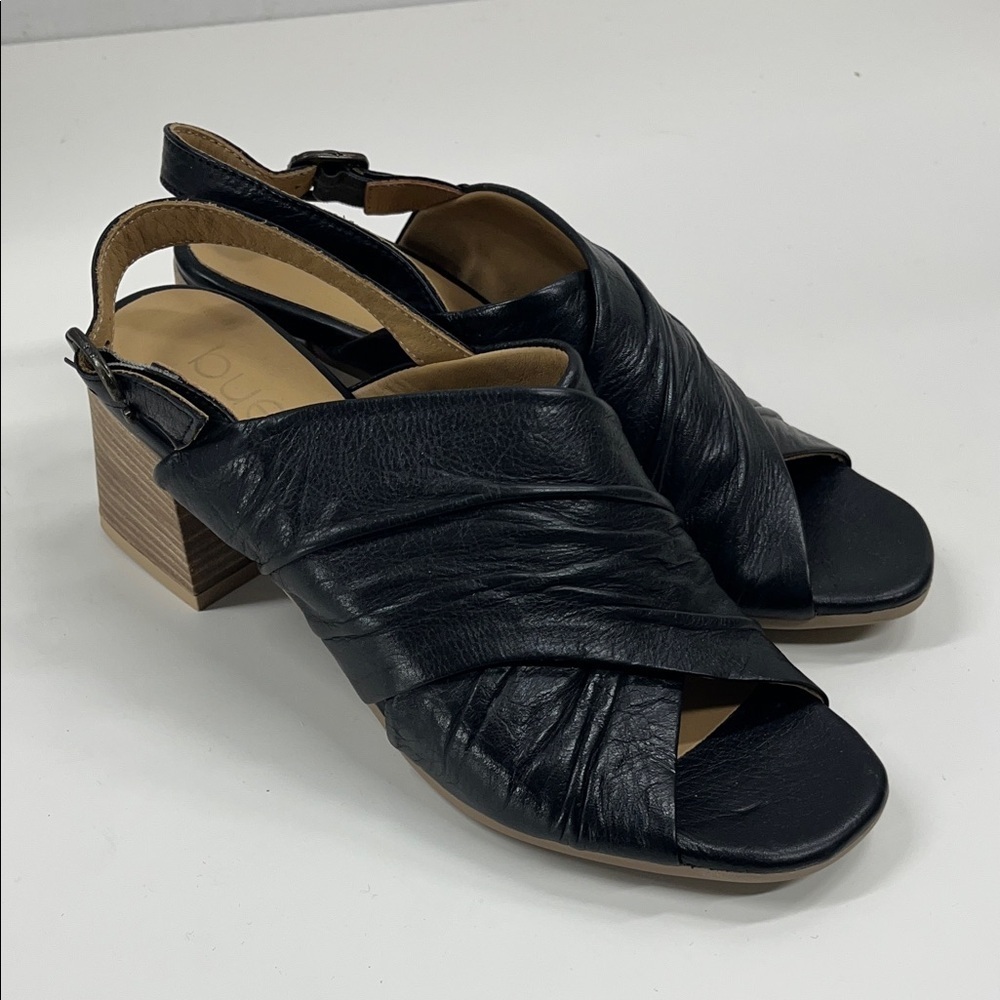 New Bueno Eden Black Leather Block Heel Slingback Sandals Women’s US 6.5-7